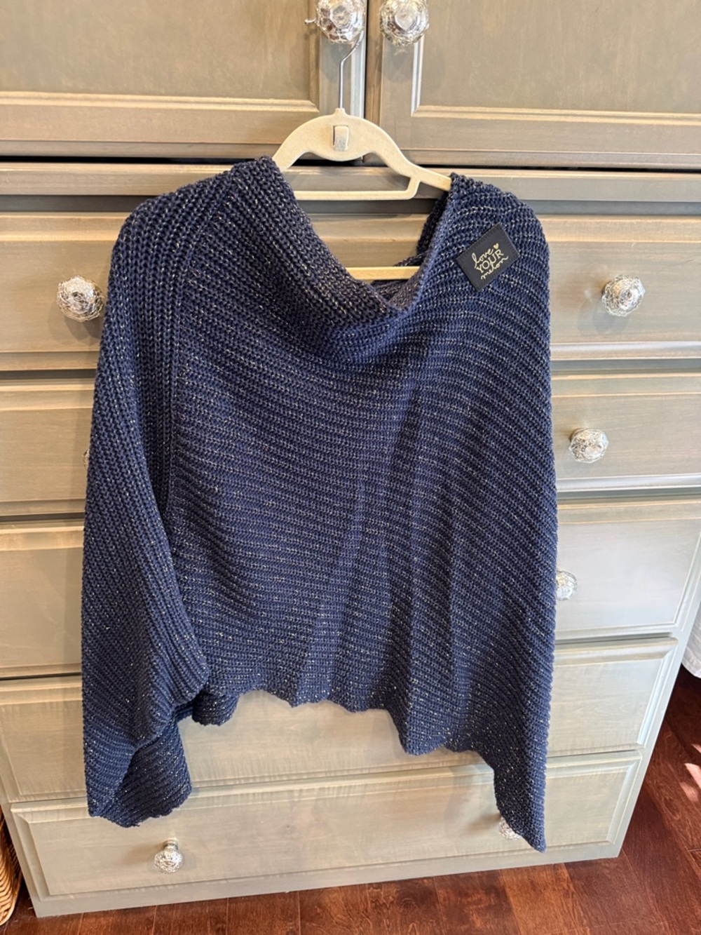 Love Your Melon Navy Cowl Knit Poncho Sweater